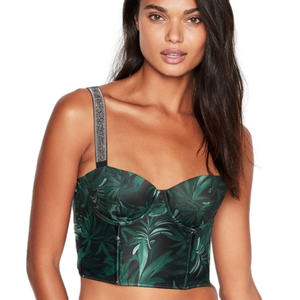 NWOT Victoria's Secret Very Sexy Green Black Tropical Bustier Rhinestone Straps